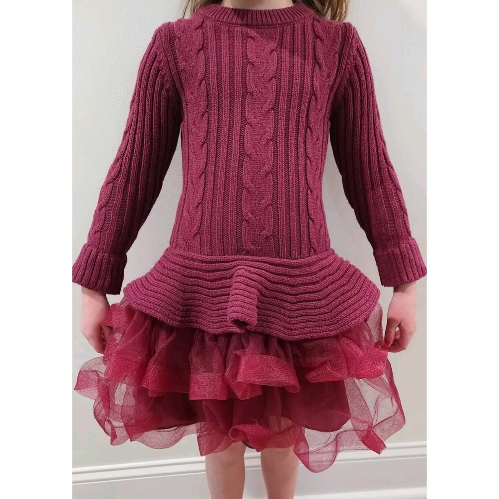 Bonnie Jean Girls Cable Knit Sweater Tulle Dress Burgundy size 6